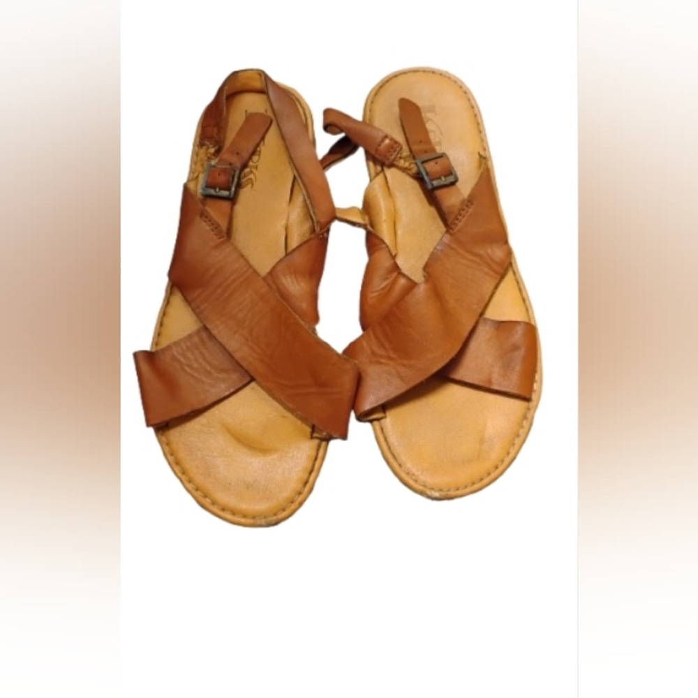 Korks by Kork Ease Womens Cross Band Brown Leather Slingback Sandals Sz 8